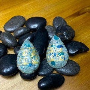 Vintage hand painted teardrop earrings